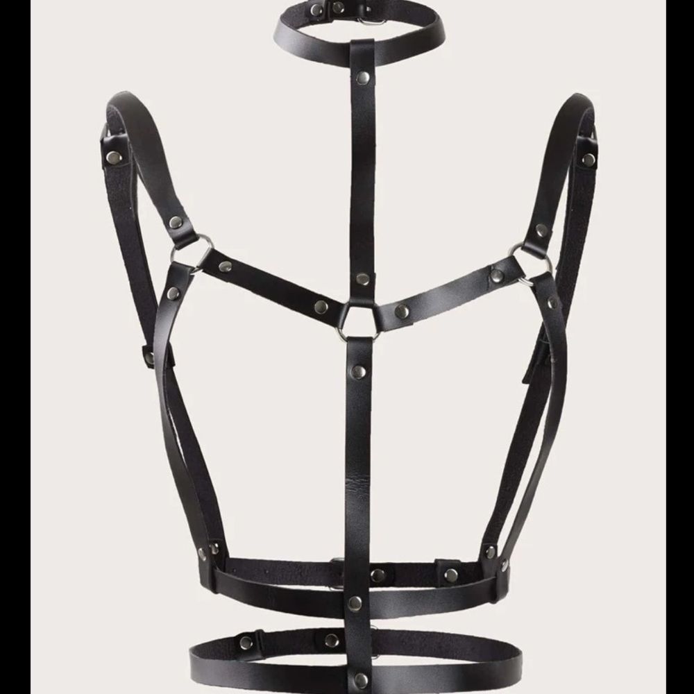 PU Leather Rivet Decor Cage Harness - Picture 2 of 4
